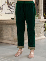 Green Velvet Embroidery Salwar Suit Set with Dupatta for Women's Trendmallsin