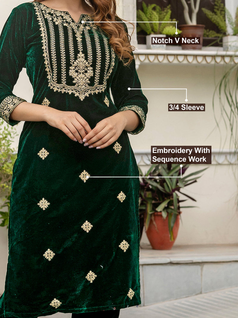 Green Velvet Embroidery Salwar Suit Set with Dupatta for Women's Trendmallsin