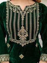 Green Velvet Embroidery Salwar Suit Set with Dupatta for Women's Trendmallsin
