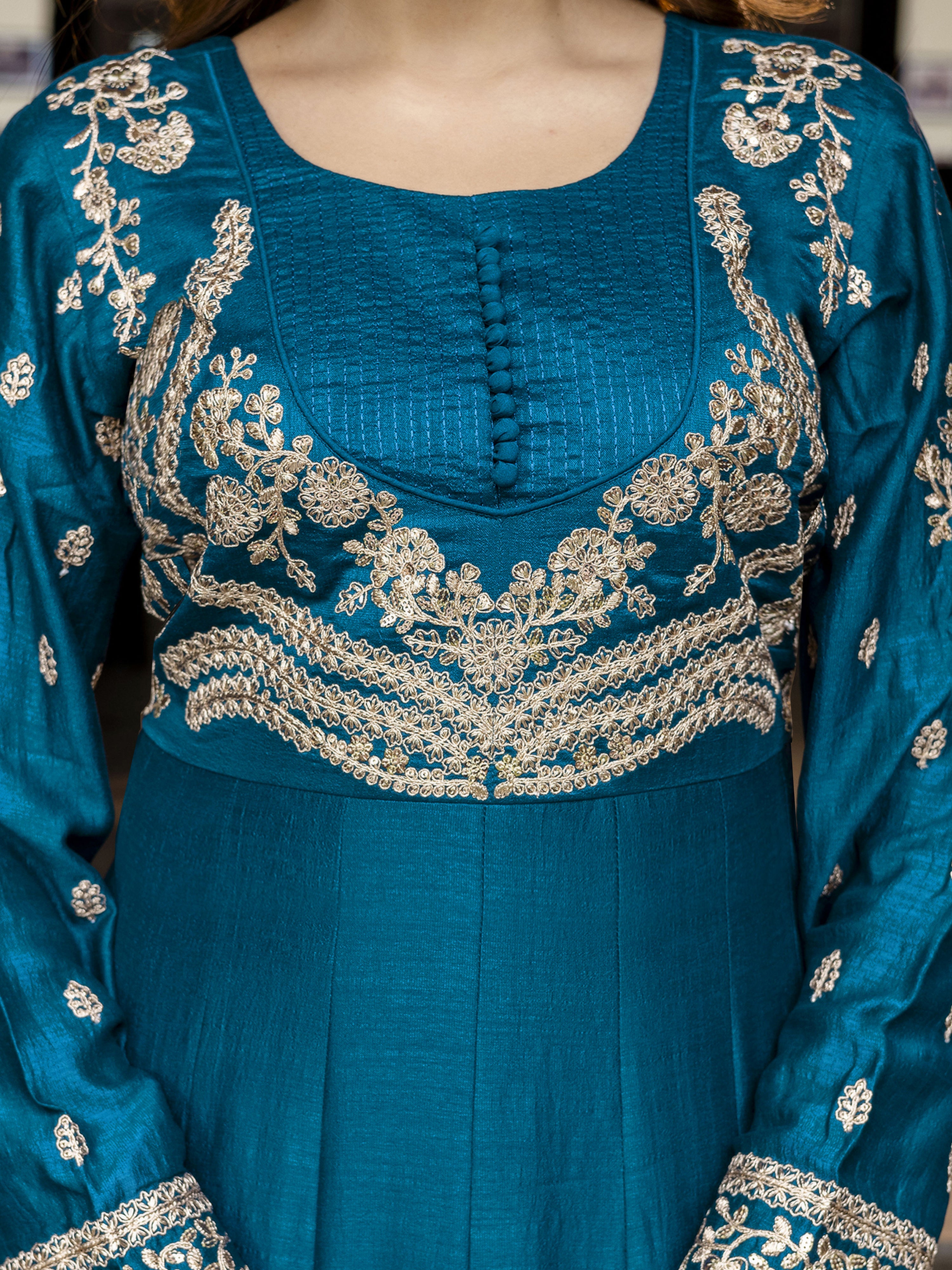 Morpeach Art Silk Embroidery Work Anarkali Kurta Pant with Net Dupatta Set Trendmalls