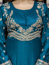 Morpeach Art Silk Embroidery Work Anarkali Kurta Pant with Net Dupatta Set Trendmalls