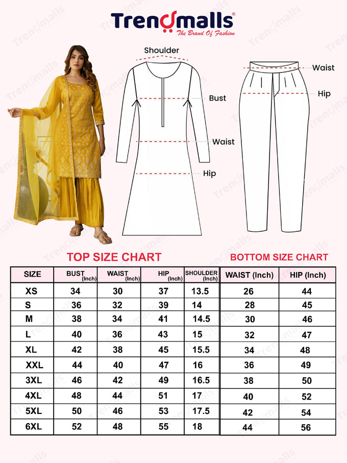 Yellow Art Silk Embroidery Sequence Work Pleated Kurta Sharara with Dupatta For Women's Trendmalls