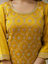 Yellow Art Silk Embroidery Sequence Work Pleated Kurta Sharara with Dupatta For Women's Trendmalls