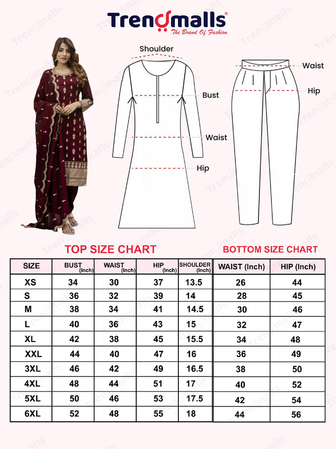 Maroon Art Silk Embroidery Sequence Work Kurta Pant Set with Dupatta for Women Trendmalls