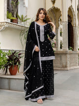 Black Georgette Embroidery Work Salwar Suit with Dupatta for Women Trendmalls
