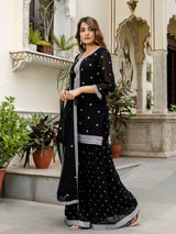 Black Georgette Embroidery Work Salwar Suit with Dupatta for Women Trendmalls