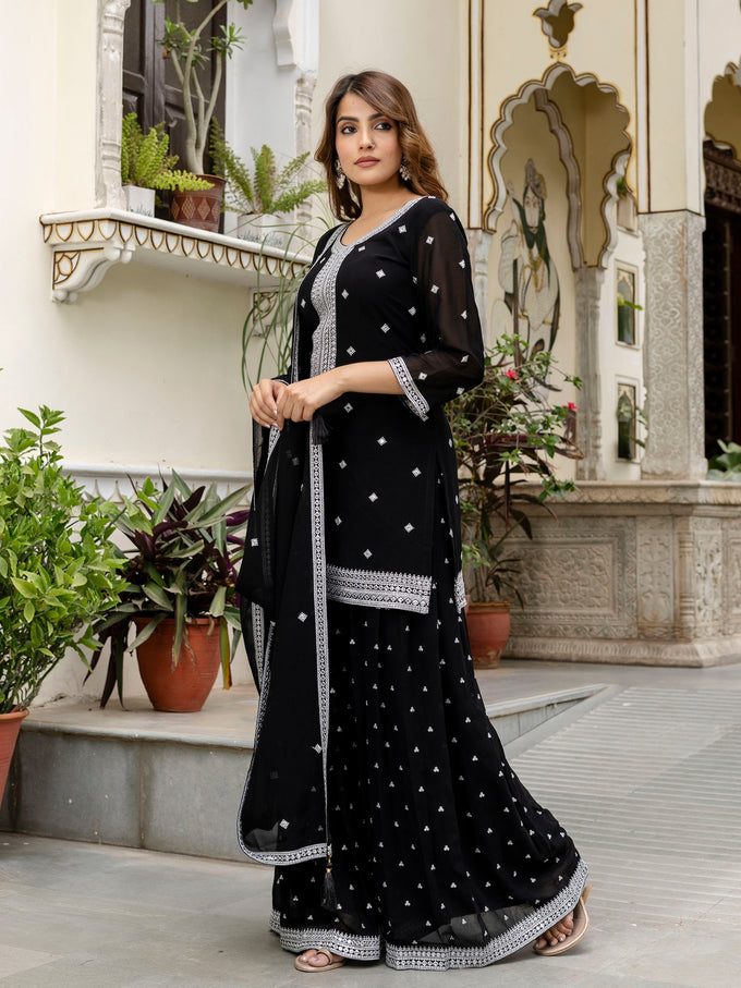 Black Georgette Embroidery Work Salwar Suit with Dupatta for Women Trendmalls