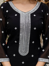 Black Georgette Embroidery Work Salwar Suit with Dupatta for Women Trendmalls