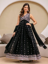 Black Art Silk Embroidery Work Anarkali Kurta Pant with Dupatta Set Trendmalls