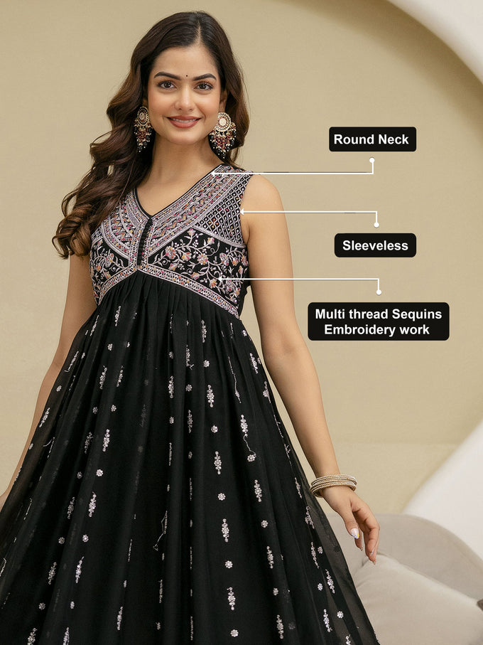 Black Art Silk Embroidery Work Anarkali Kurta Pant with Dupatta Set Trendmalls