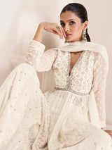 OffWhite Georgette Embroidery Sequence Work Kurta Sharara with Dupatta Trendmalls