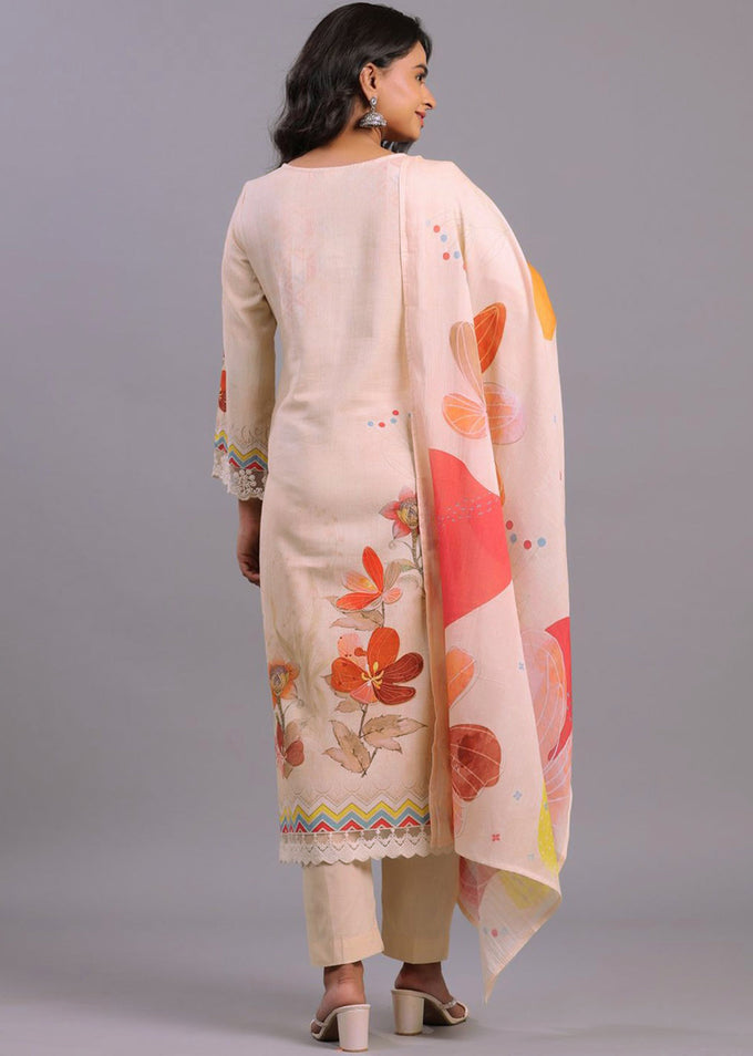 Peach Satin Digital Print A line Salwar Suit with Dupatta Set For Women's Trendmallsin