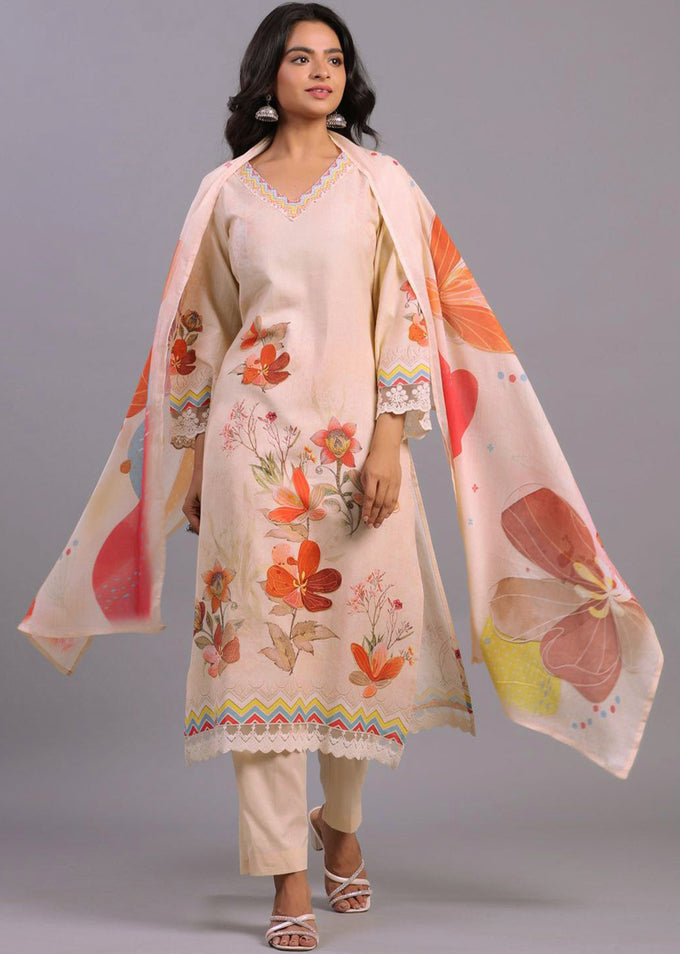 Peach Satin Digital Print A line Salwar Suit with Dupatta Set For Women's Trendmallsin