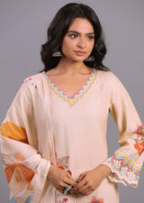 Peach Satin Digital Print A line Salwar Suit with Dupatta Set For Women's Trendmallsin