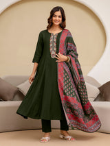 Mahndi Art Silk Embroidery Sequence Work Kurta Pant Set with Dupatta for Women Trendmalls