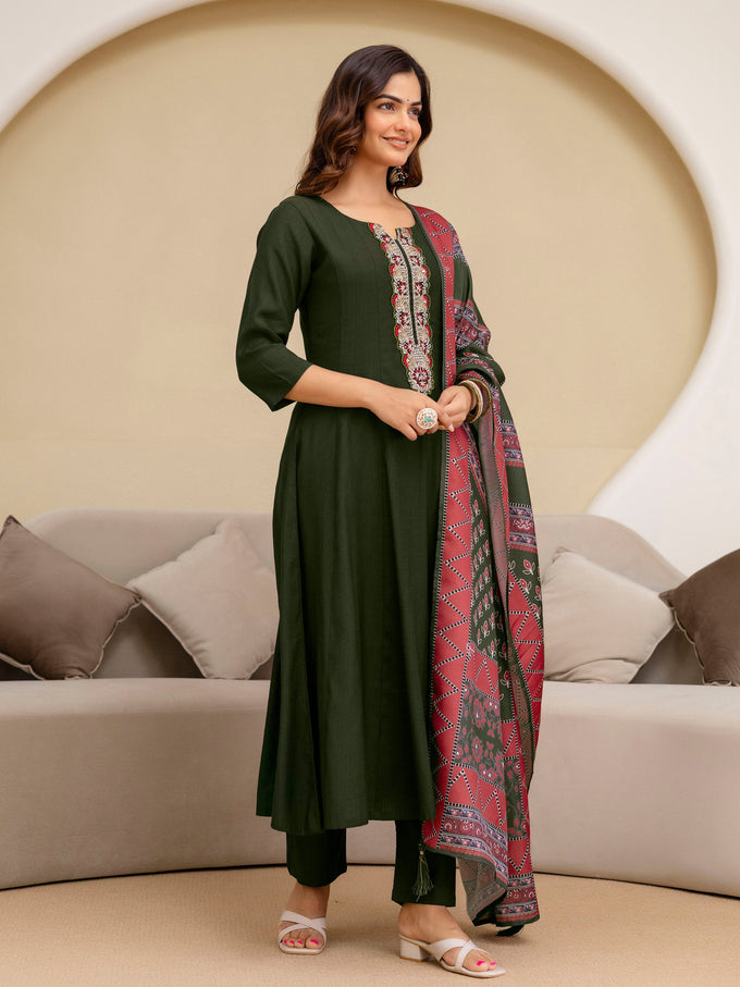 Mahndi Art Silk Embroidery Sequence Work Kurta Pant Set with Dupatta for Women Trendmalls