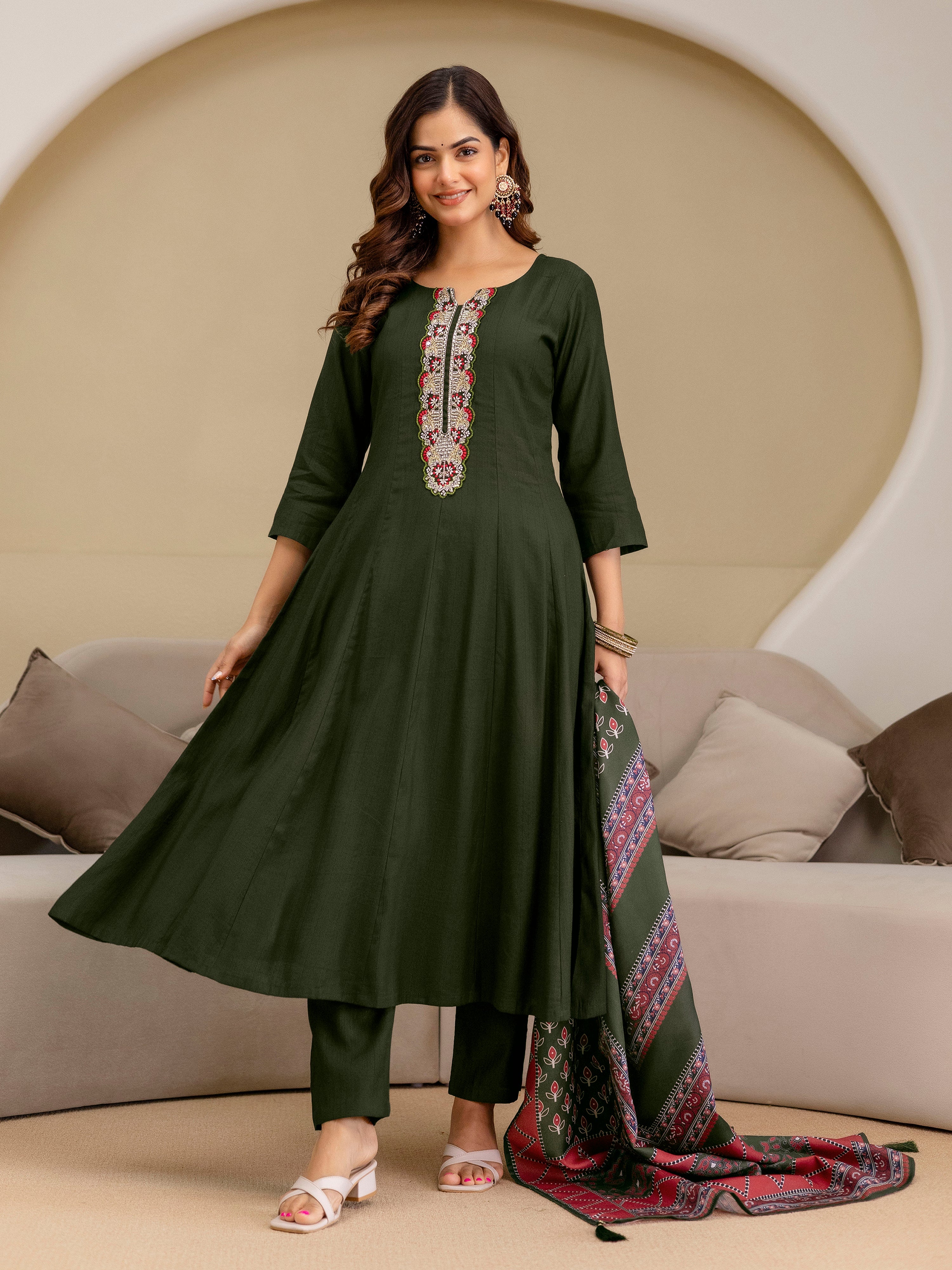 Mahndi Art Silk Embroidery Sequence Work Kurta Pant Set with Dupatta for Women Trendmalls