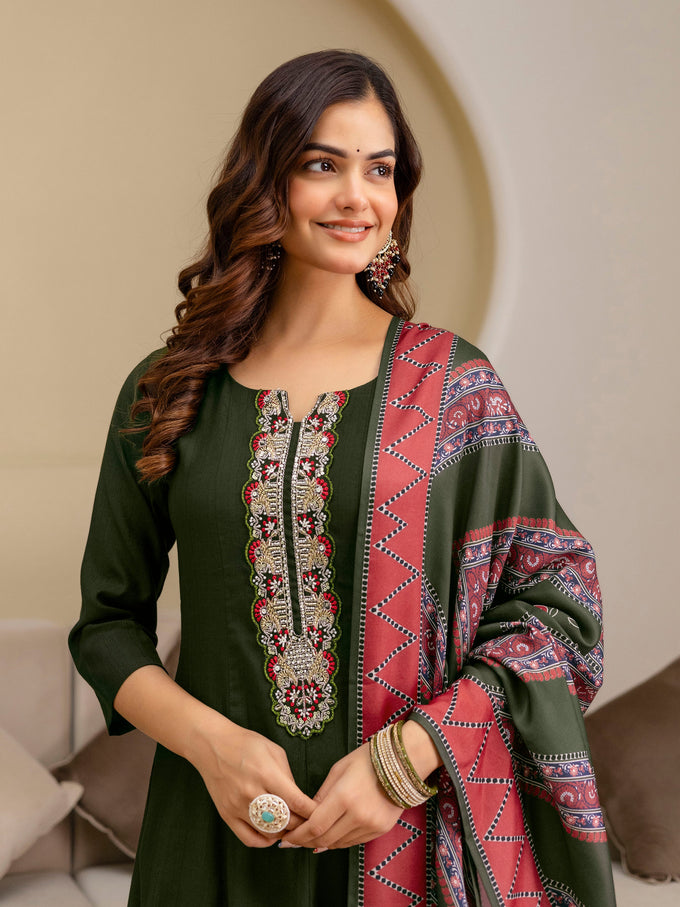 Mahndi Art Silk Embroidery Sequence Work Kurta Pant Set with Dupatta for Women Trendmalls