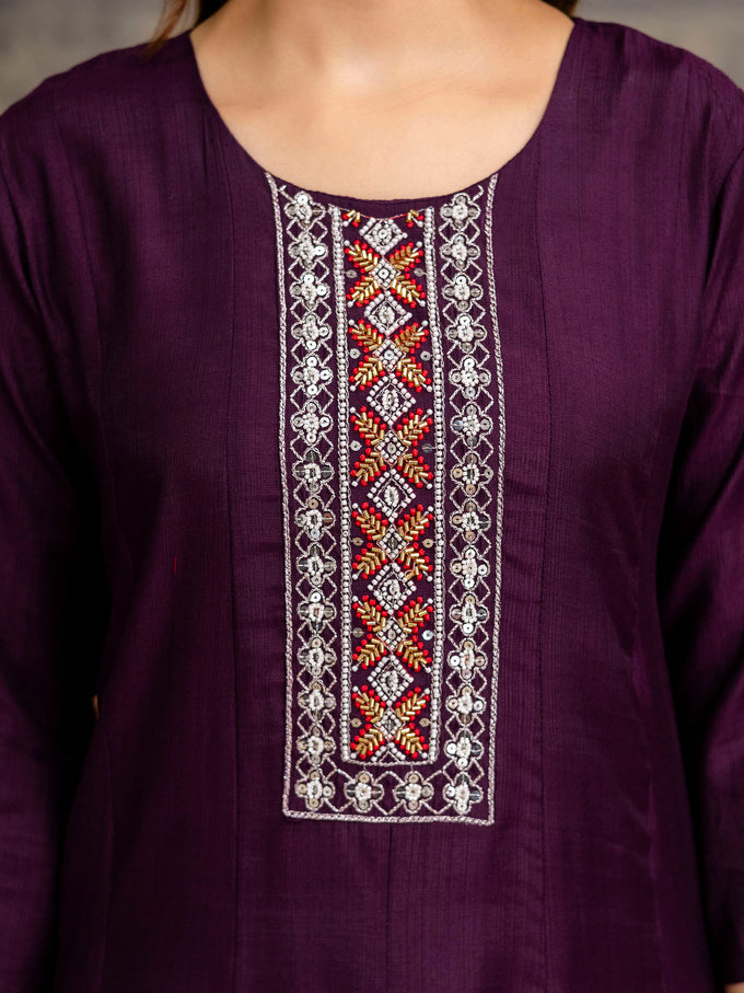 Purple Art Silk Hand Work Embroidery Anarkali Kurta Pant with Printed Dupatta For Women's Trendmalls