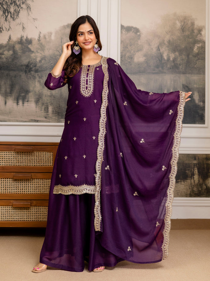 Purple Georgette Embroidery Work Salwar Suit with Dupatta Trendmalls