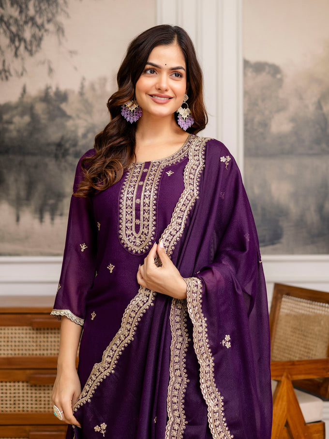 Purple Georgette Embroidery Work Salwar Suit with Dupatta Trendmalls