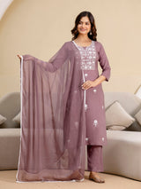 Darkpeach Cambric Cotton Embroidery Salwar Suit With Dupatta Set For Women's Trendmalls