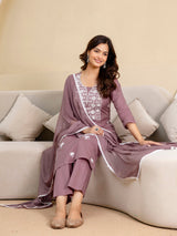 Darkpeach Cambric Cotton Embroidery Salwar Suit With Dupatta Set For Women's Trendmalls