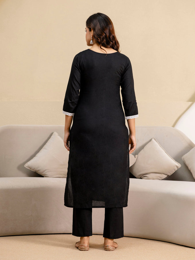 Black Cambric Cotton Embroidery Salwar Suit With Dupatta Set Trendmalls