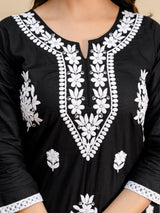Black Cambric Cotton Embroidery Salwar Suit With Dupatta Set Trendmalls
