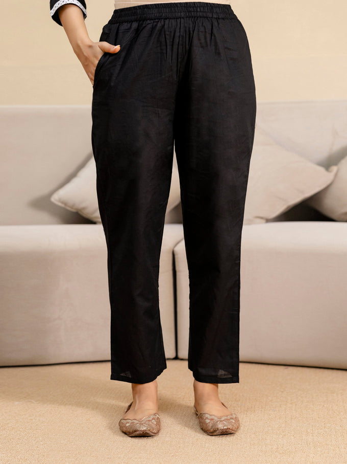 Black Cambric Cotton Embroidery Salwar Suit With Dupatta Set Trendmalls