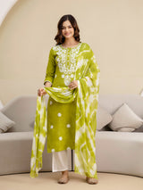 LightGreen Cotton Embroidery Salwar Suit with Dupatta Set For Women's Trendmallsin