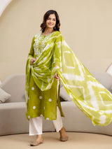 LightGreen Cotton Embroidery Salwar Suit with Dupatta Set For Women's Trendmallsin