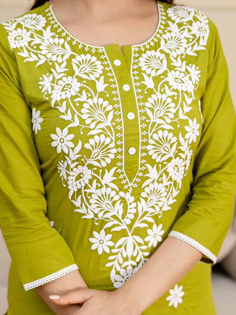 LightGreen Cotton Embroidery Salwar Suit with Dupatta Set For Women's Trendmallsin