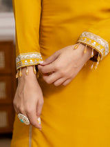 Yellow Star Georgette Beads Embroidery Work Kurta Palazzo with Dupatta For Women