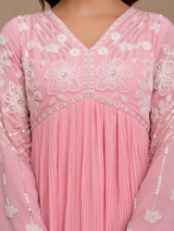 Peach Georgette Beads Embroidery Work Anarkali Kurta Pant with Dupatta For Women