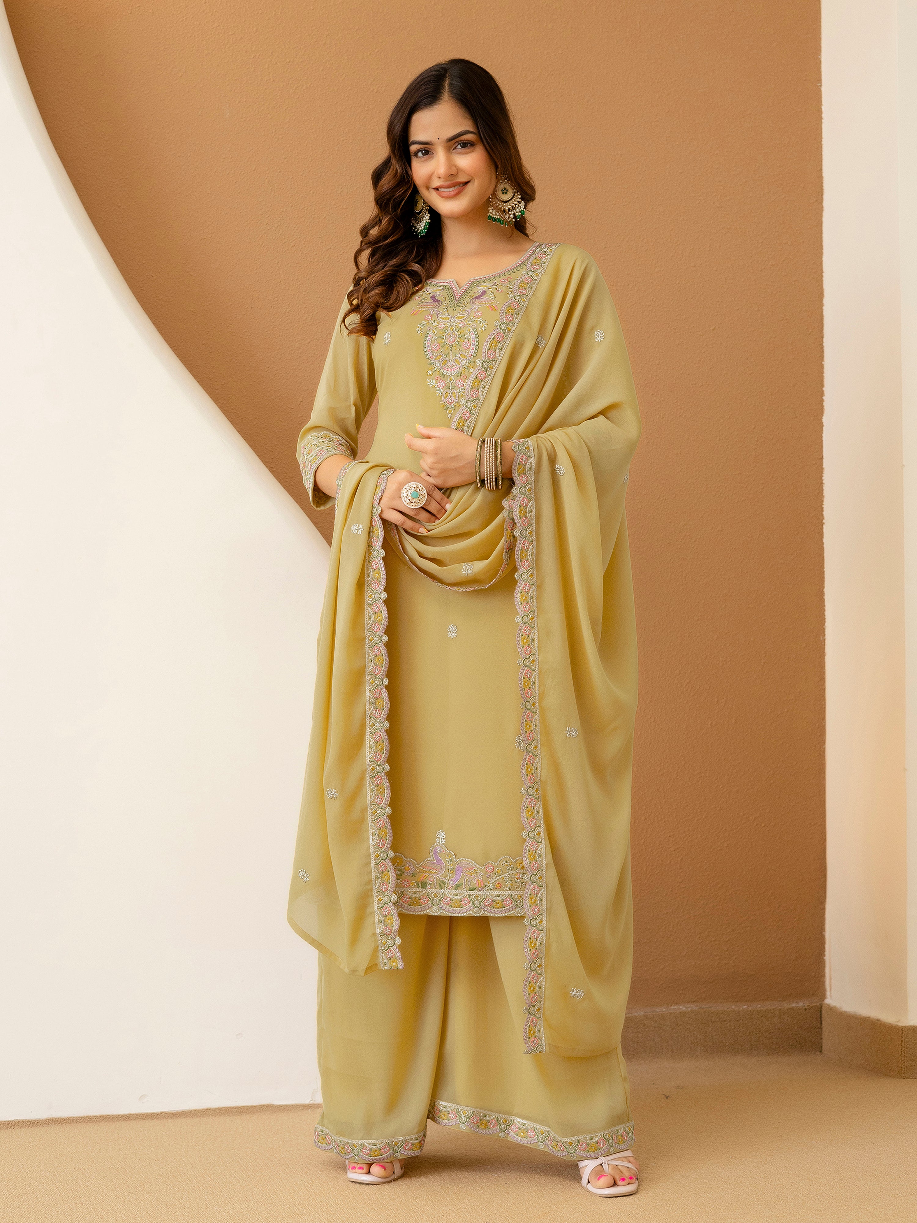 Yellow Georgette Embroidery Work Salwar Suit With Dupatta