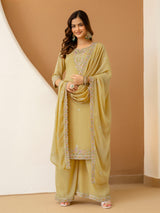 Yellow Georgette Embroidery Work Salwar Suit With Dupatta