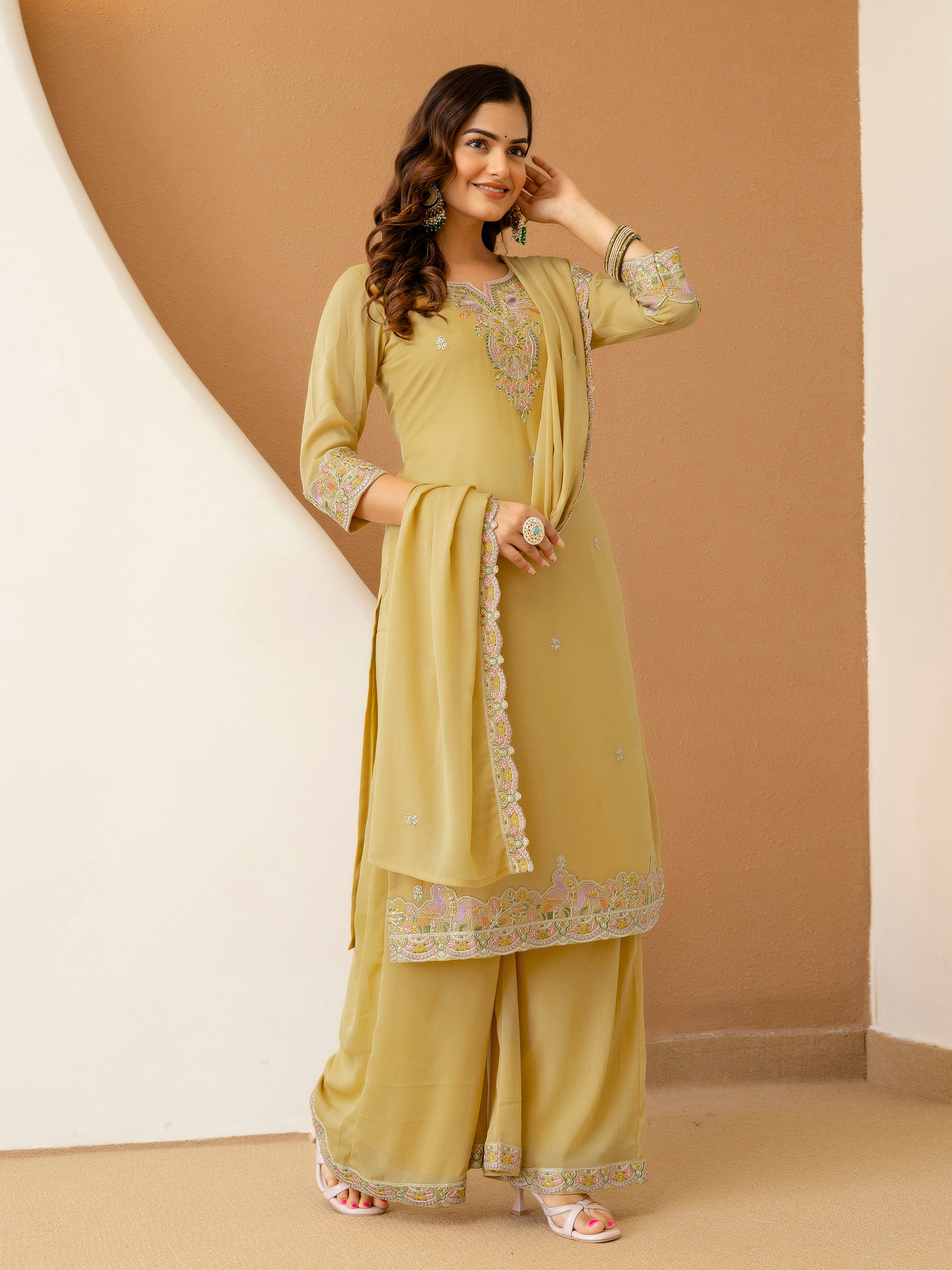 Yellow Georgette Embroidery Work Salwar Suit With Dupatta
