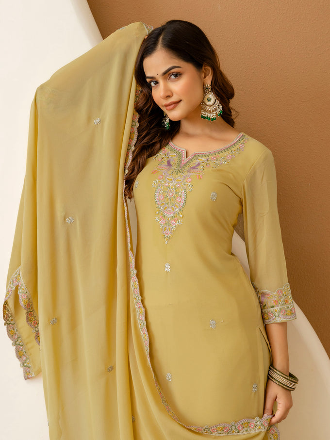 Yellow Georgette Embroidery Work Salwar Suit With Dupatta