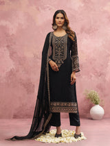 Black Georgette Beads Embroidery Work Kurta Pant Set with Dupatta For Women
