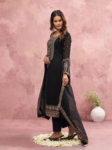 Black Georgette Beads Embroidery Work Kurta Pant Set with Dupatta For Women