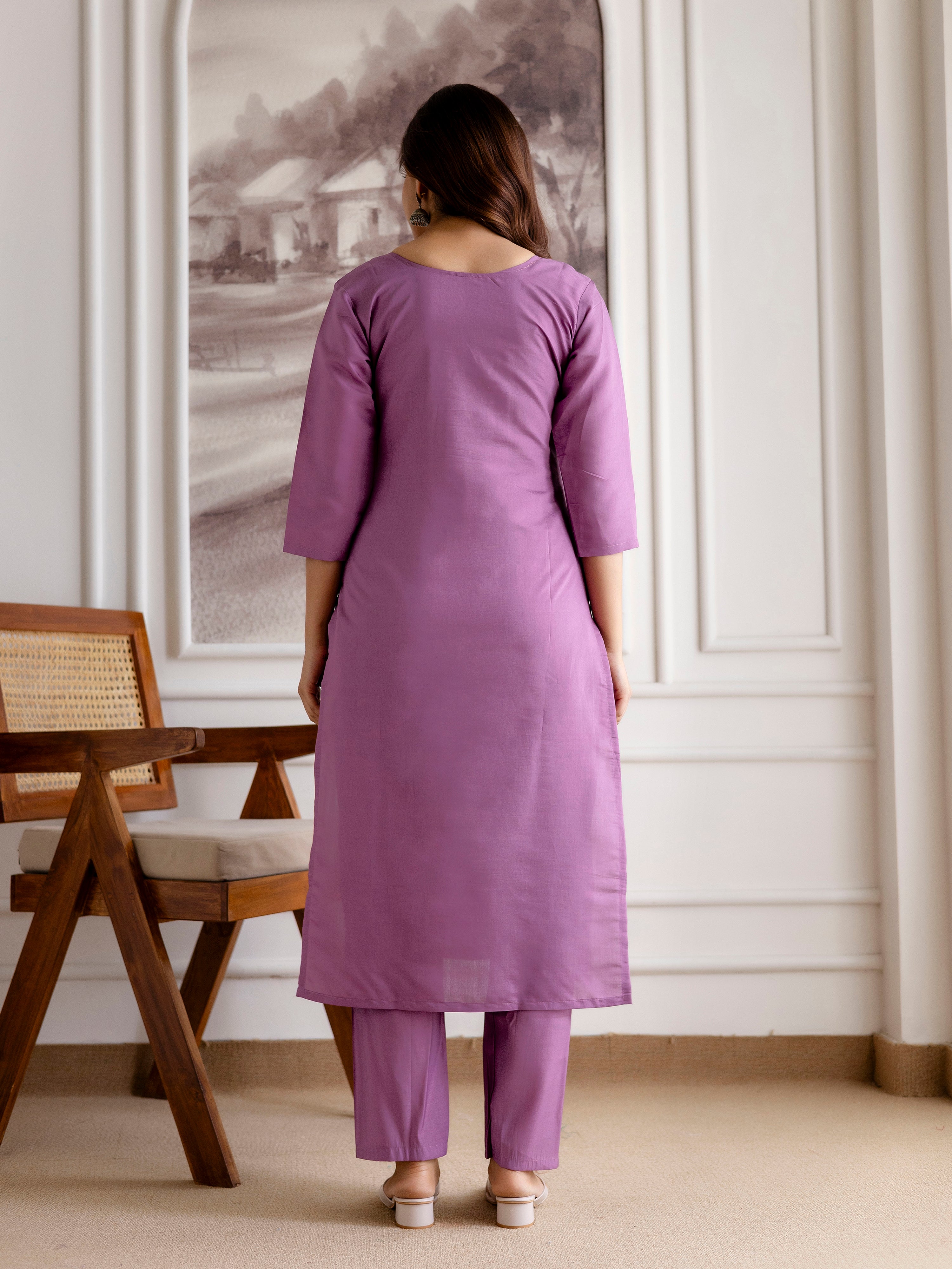 Purple Roman Chanderi Embroidery Salwar Suit with Dupatta Set For Women's Trendmalls