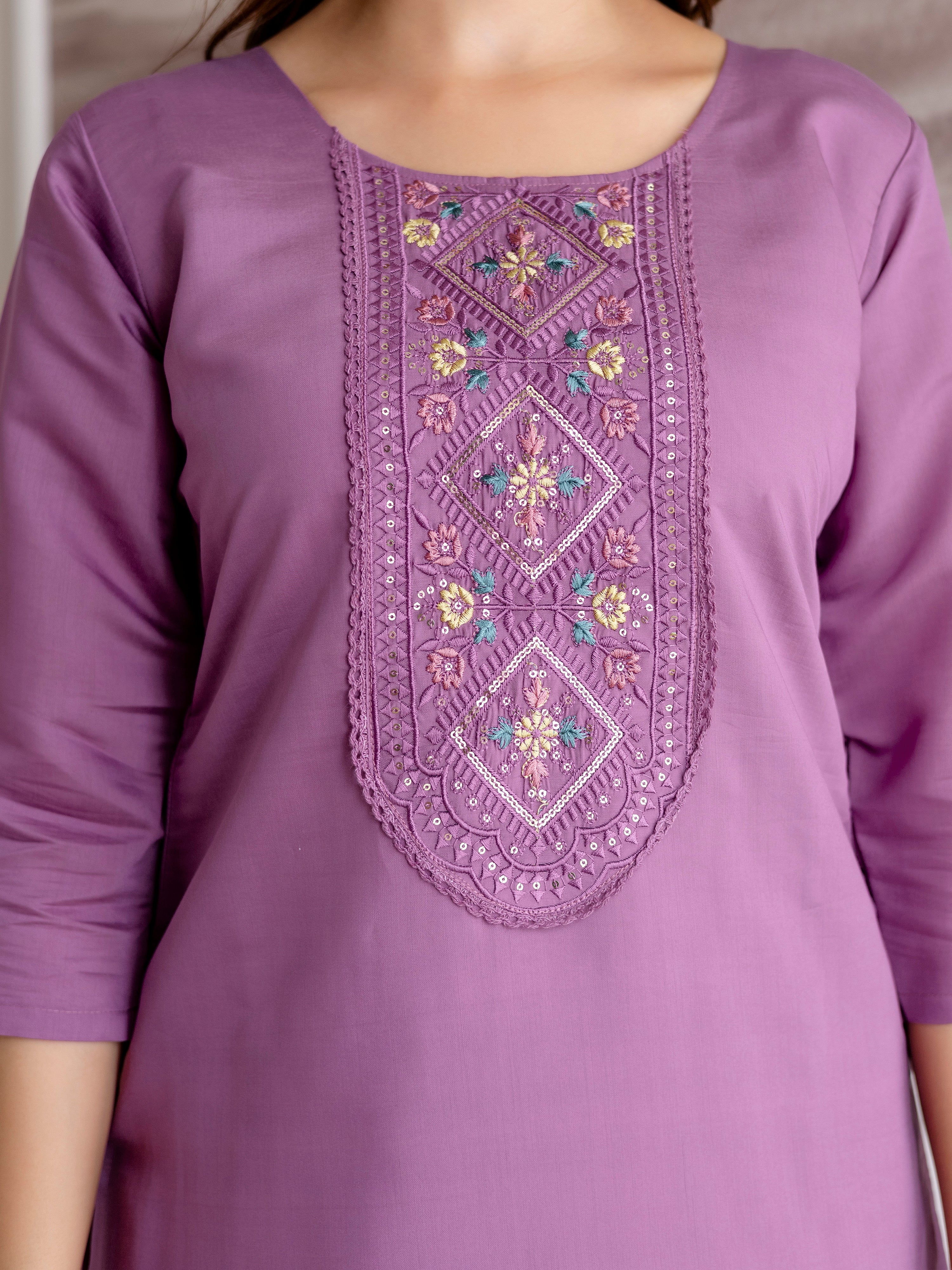 Purple Roman Chanderi Embroidery Salwar Suit with Dupatta Set For Women's Trendmalls