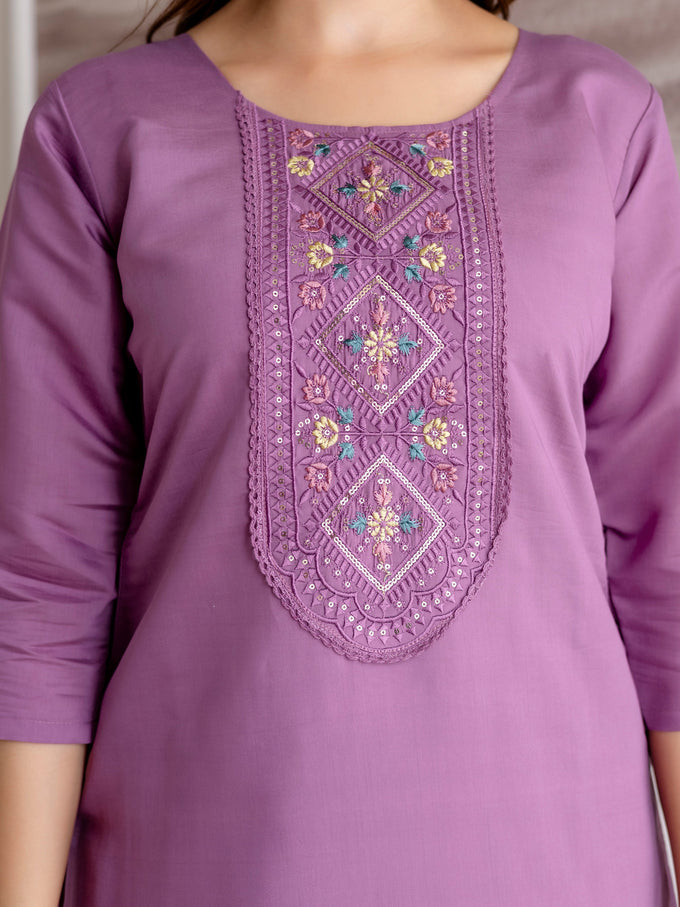 Purple Roman Chanderi Embroidery Salwar Suit with Dupatta Set For Women's Trendmalls