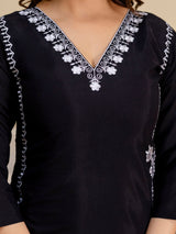 Black Chanderi Embroidery Salwar Suit with Dupatta Set For Women's Trendmalls
