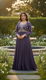 Purple Georgette Embroidery sequence Work Anarkali Kurta Pant With Dupatta For Women