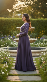 Purple Georgette Embroidery sequence Work Anarkali Kurta Pant With Dupatta For Women