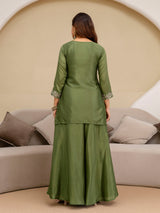 Mehndi Art Silk Embroidery Sequence Work Kurta Palazzo Set with Dupatta Salwar Suit Set Trendmalls