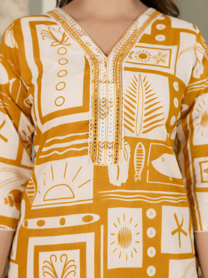 Yellow Cotton Embroidery Work Kurta Pant Set with Dupatta Salwar Suit Set Trendmalls