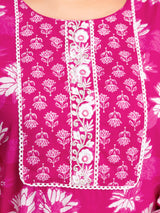 Pink Pure Cotton Floral Print Kurta Pant with Dupatta Set